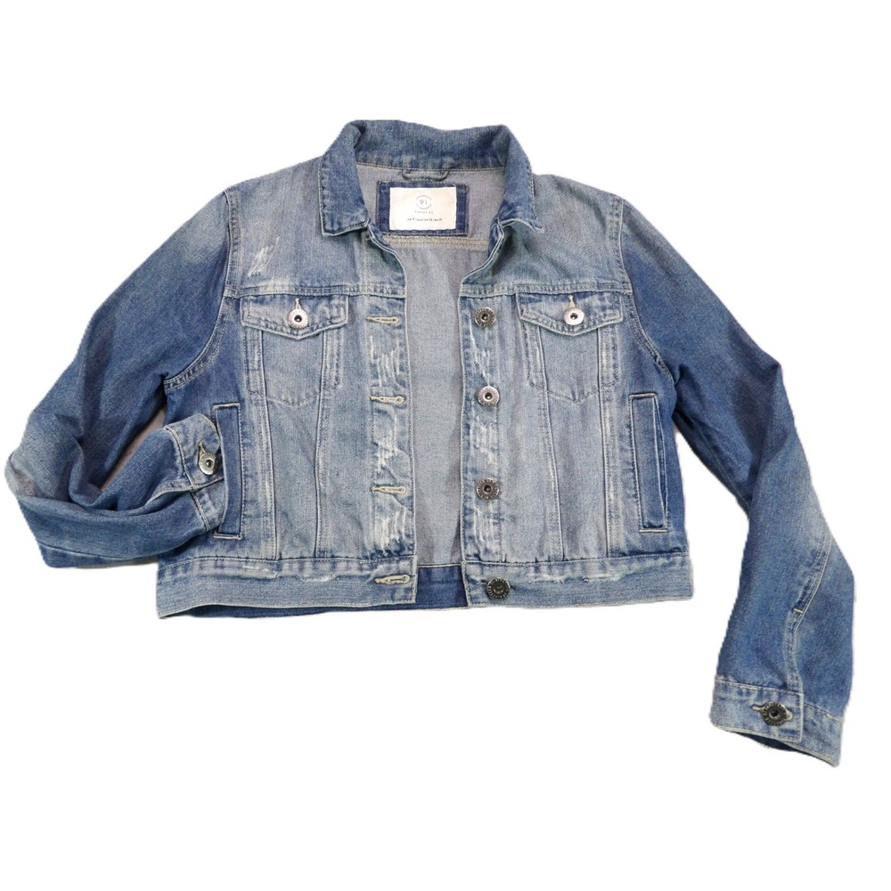 Cotton On Denim Jacket Women 4 Blue Distressed Crop Jeans Trucker Streetwear Y2K